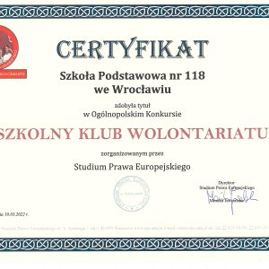 Szkolny Klub Wolontariatu - certyfikat